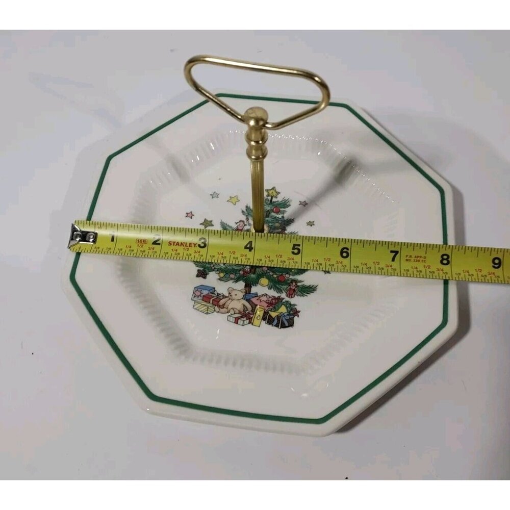 Nikko Happy Holiday Porcelain 2 Tier Octagon Serving Tray w/ Post Gold Handle - Picture 4 of 13